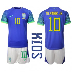 Brazil Neymar Jr #10 Replica Away Stadium Kit for Kids World Cup 2022 Short Sleeve (+ pants)